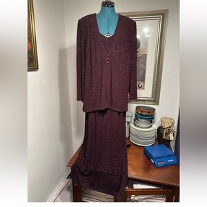 Michael Angelo Burgundy Sparkly 2 Piece Formal Jacket Dress Set Outfit Sz 16W